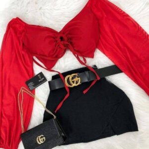 Red Top, Skirt and Gucci Bag